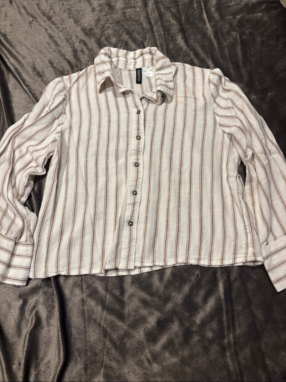 Light Striped Button-Up Shirt in Ivory and Brown